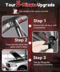 Illustration of step-by-step process for installing Plug-And-Play Front Hood Struts Replacement For Ford F-250 F-350 F-450 F-550 2008 2009 2010