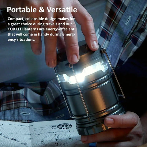 Person holding Taclight LED Lantern 8-Inch With Magnetic Base Portable Super Bright Collapsible Camping Light For Emergencies in dim setting