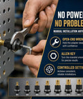 77-Piece Rivet Nut Installation Kit With Drill Adapters And Press-In Nuts, Seven Installers And 70 Nuts M3-M12, Pro Grade For Sheet Metal And Auto Repair, Manual Or Powered Nut Setter For Quick, Easy Riveting. Manual rivet nut kit using wrench and Allen key on sheet metal, M3-M12 adapters