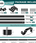 Components of Heavy Duty Adjustable Curtain Rod For Windows 72 To 144 Inch, black rods, screws, brackets, anchors