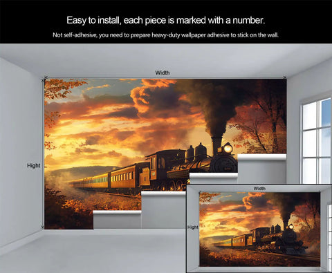 Epic Steam Train Mural Wall Art For Living Room And Bedroom, Massive Locomotive Canvas Wallpaper, 157 By 110 Inches Not Peel And Stick