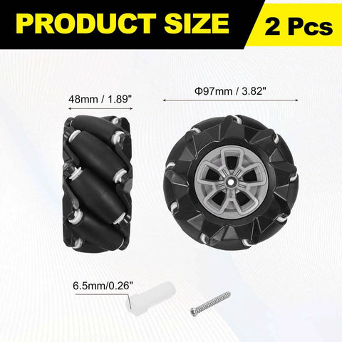 Two Pack Mecanum Wheels With Couplings For Smart Robot Cars And DIY Models Omnidirectional 97mm 3.82 Inch ABS Rubber