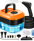 Jarguuo 1500W Handheld Steam Cleaner Boasts Rapid 15 Second Heat Up With 221 Degree High Temp Steam For Effortless Grease Removal Featuring Six Adjustable Settings And Etl Approval Making It The Ultimate Tough On Mess Cleaning Companion For Busy Homes, showing the cleaner's components and accessories.
