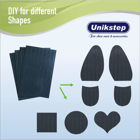 Two Pairs Across Four Pieces Wave Pattern Shoe Sole Protectors With Self Adhesive Anti Slip Grips And Heel Pads Built To Cut Noise Boost Traction And Prolong Soles On Black Shoes For Daily Use displayed in various shapes for DIY customization.