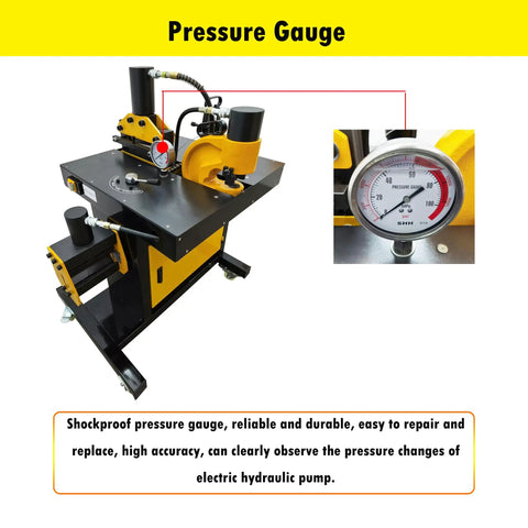 Beast Mode Heavy Duty 4 In 1 Electric Hydraulic Busbar Processing Machine with pressure gauge detail
