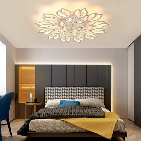 Led Flower Ceiling Light With Remote Dimmable Modern Flush Mount Chandelier, Acrylic Petal Ceiling Fixture For Kitchen Bedroom Dining Living Room, 70W 4200Lm, 3000K To 6500K Adjustable Brightness