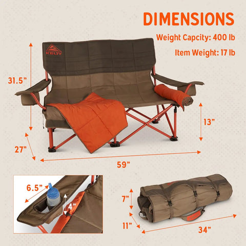 Two Person Camping Chair With Removable Blankets Low To The Ground Loveseat Nest Cozy Cuddle Recline Insulated Beverage Holders