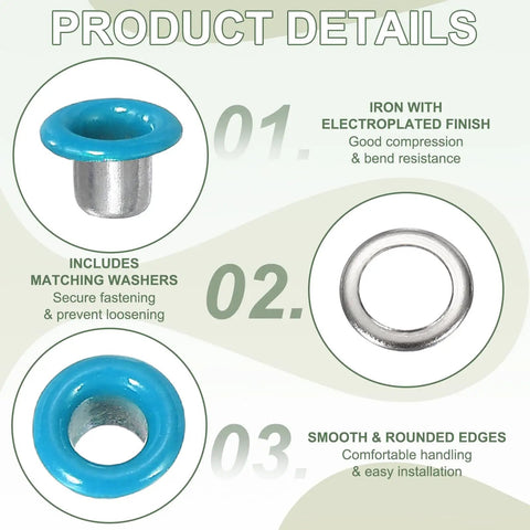 Heavy Duty Metal Grommets Kit With Corrosion Proof Washers 4Mm And Five Thirty Two Inch Sky Blue Eyelets detailed view of blue grommet and washer.