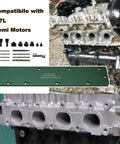 Dodge 5.7L Hemi Exhaust Manifold Template Removal Tool Set with drill bits and bolts next to Hemi engine