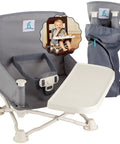OmniBoost Travel Booster Seat With Tray For Baby On The Go Portable Folding Booster with bag and child using tray