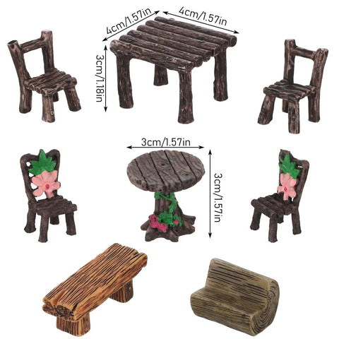 8 Piece Miniature Garden Figurines Resin Table And Chairs Set For Dollhouse Landscape Ornaments Vintage Village Vibe Decor
