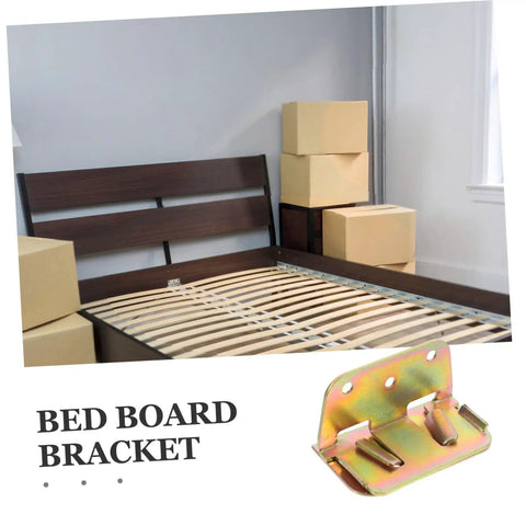 Heavy Duty Bed Rail Fastener Brackets Six Piece Kit With Reinforced Hinge Buckles For Secure Bed Frame Support No Sweat Assembly Rock Solid Stability And Built Tough Durability in a close-up with a wooden bed frame.