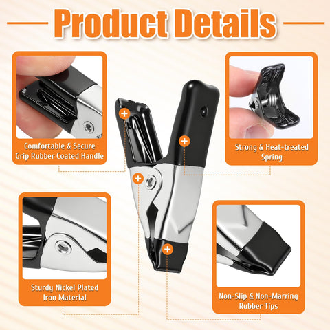 2-Inch Heavy-Duty Metal Spring Clamps Set with non-slip rubber tips, featuring a strong spring and nickel-plated iron material.