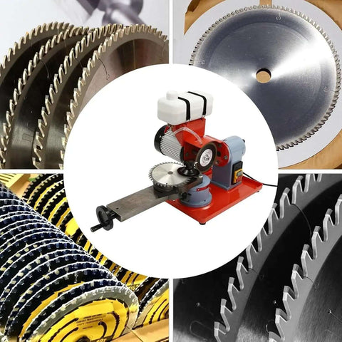 Pro Shop Saw Blade Sharpener And Precision Gear Grinder With Water Cooled Electric Angle Mill Rig For Carbide Tipped Woodworking Cutters Built Tough Iron Frame Grinds Flat Tames Dull Teeth Up To 700Mm with various saw blades.