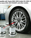 Beefy Anti Theft Wheel Lock Lug Nuts, M12 X 1.5 Chrome Plated security fasteners on Toyota Camry wheel in garage.