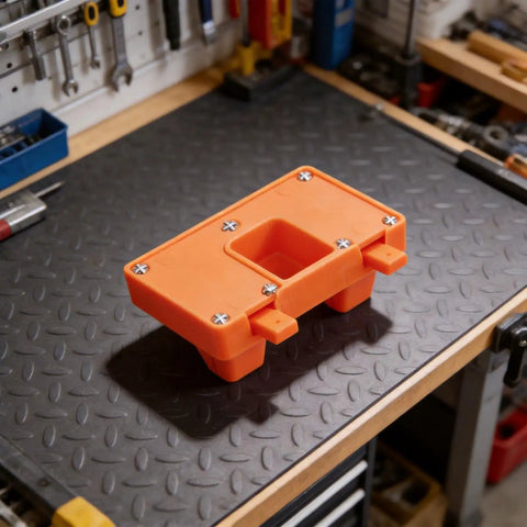 No Hands Free Electric Wire Welding Fixture With Adjustable Clamps For Precision Alignment Heat Resistant Soldering Helper Tool in vibrant orange on a workbench.