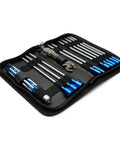 Pro Grade Do It All RC Tool Set For Air And Surface Startups With aluminum handle in zippered case showing tools and accessories.