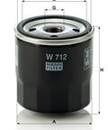Spin On Oil Filter With High Dirt Holding Capacity And Low Pressure Drop, Heavy Duty Corrosion Resistant Housing, front view with dimensions