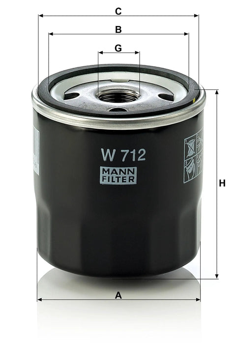 Spin On Oil Filter With High Dirt Holding Capacity And Low Pressure Drop, Heavy Duty Corrosion Resistant Housing, front view with dimensions