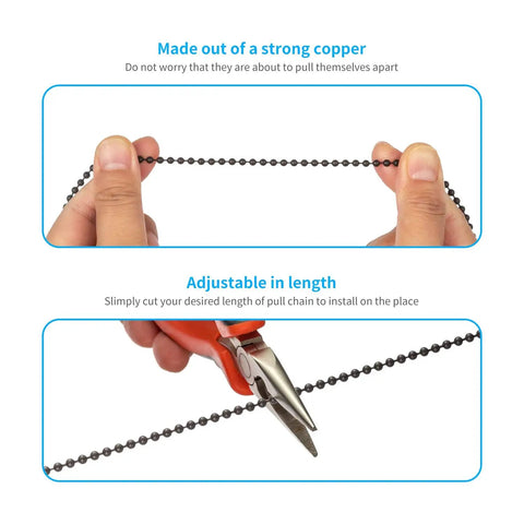 Hands holding Beaded Ball Ceiling Fan Pull Chain Set With Zinc Alloy Bead Extenders And Connectors Includes Four Pendant Chains