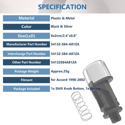 Honda Accord Shift Knob Button Repair Kit With Spring For Automatic Transmissions 1998-2002, plastic and metal components shown