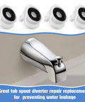 Heavy Duty 4 Pack Cup Seal And Diverter Gate For Moen 3800 Tub Spout Replacement Parts showing a polished chrome tub spout and four diverter replacements.
