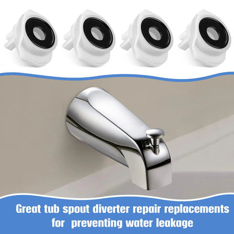 Heavy Duty 4 Pack Cup Seal And Diverter Gate For Moen 3800 Tub Spout Replacement Parts showing a polished chrome tub spout and four diverter replacements.