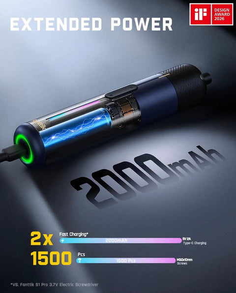 Heavy Duty Cordless Electric Screwdriver Set With Badass Precision Torque Control Rechargeable Power Tool showcasing 2000mAh battery and fast charging.