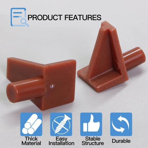 Straight Up Heavy Duty Brown Plastic Shelf Pegs 20 Count Offering Five Millimeter Diameter And Eight Millimeter Length For Bookcase Cabinet Hardware Plus Cupboard Shelves No Sweat Setup, showing two pegs with details.