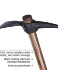 Chogan Mattock Outdoor Survival Axe With 1055 Carbon Steel Plain Edge Blade And Tennessee Hickory Handle, black coating visible
