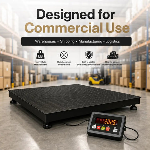 Heavy Duty Rock Hard Commercial Pallet Scale Featuring 48 Inch Square Floor Platform With 10000 Lb Load Rating, steel platform for warehouses.