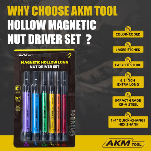 16 Piece Magnetic Nut Driver Set With Long 6 Inch Shanks Quarter Inch Hex Pro Grade Cr V Steel SAE And Metric Nut Drivers displayed