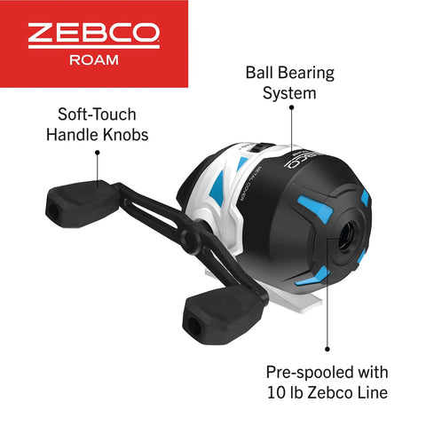 Roam Size 30 Spincast Fishing Reel With Pre Spooled 10 Pound Line Right Or Left Hand Retrieve Built To Last Beefy Stainless Front Cover No Tangle Design Dual Ceramic Pickup Blue
