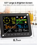 All In One Wireless Weather Station For Indoor And Outdoor Use With Rain Gauge, 6.5 Inch Color Display showing weather data