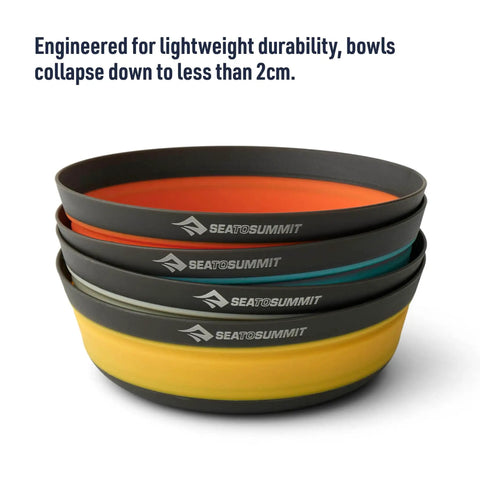 Stacked Frontier Ultralight Collapsible Bowl Large 30 Fl Oz Puffins Bill Orange, shows collapsible design for space saving use.