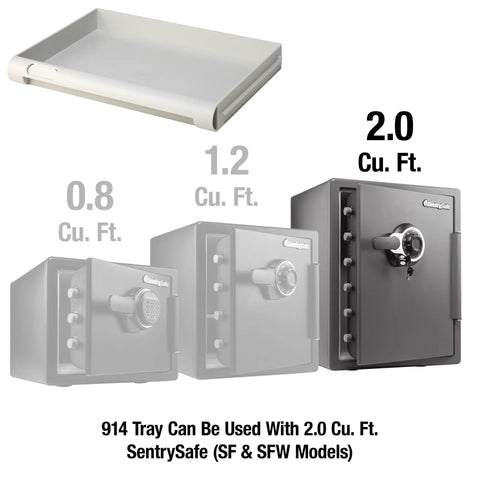 White Shelf Insert For SFW205 Fireproof And Waterproof Safes With A Multi Position Tray shown above safe models 0.8 to 2.0 cu ft