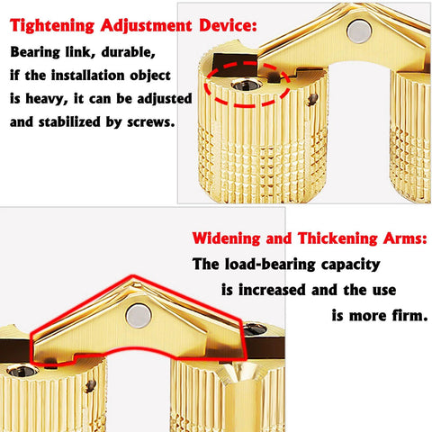 Close-up of 8pcs 8mm Hidden Brass Barrel Hinges Kit With 8mm Drill Bit, showing tightening and thickening features for wooden boxes.