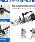 Heavy Duty Electric Hydraulic Rebar Bender 1600W Steel Straightening Tool bends and straightens rods with simple assembly.