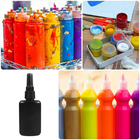 Get These Epic Glue Dispensing Bottles With Precision Nozzle Caps In Sleek Black, Perfect For Diy Crafts, Industrial Fixes, And Travel. This 3 Pc Set Of Hdpe Plastic Dropper Vials features a black glue bottle among colorful paint bottles.