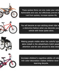 72 Piece Spoke Skins Kit For Dirt Bikes And Motocross Pit Bikes Spoke Wrap Trim Decoration Protection Lightweight ABS Plastic Heat Resistant And Fade Resistant 11 Mixed Colors shown on bike, wheelchair, and children's bike.