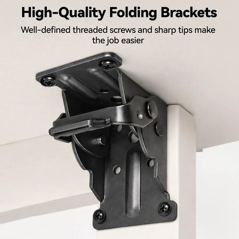 8 Pack Beefy Locking Hinge for Folding Table Brackets with Screws, heavy-duty black hinge installed on white table for stability