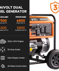Dual Fuel Portable Generator 7500 Watts With Wheels Gas Or Propane Power 50A RV Ready CO Sensor 4 Stroke OHV Engine