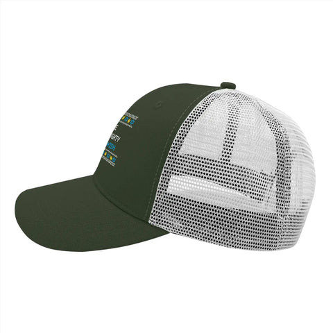 Mens Army Green Trucker Cap With Adjustable Buckle Four Seasons Comfort Stylish Everyday Hat One Size Fits Most For Casual Wear And Be The Dazzling Star In The Crowd On Point, side view showing mesh back.