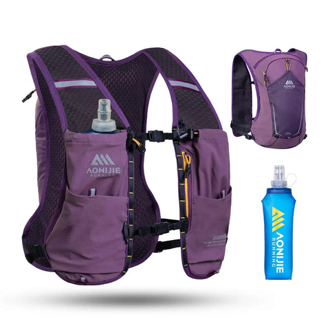 Purple Ultra Lightweight 8L Hydration Vest With 500ml Bottle For Men And Women, Breathable Mesh Running Pack with Multi Pocket Design