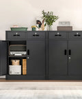 36 Inch High Locking Metal Storage Cabinet With Two Drawers And An Adjustable Shelf For Office, Garage Or Home, Heavy Duty Steel Construction In Black Finish