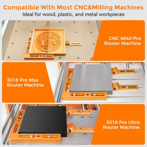 Rock Solid CNC Workpiece Positioning Fixture Kit With T Slot Perforated Table And Hella Accurate Woodworking Vise Clamps in use with CNC machines.
