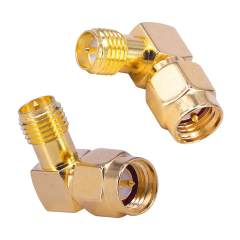 2 Pack SMA 90 Degree Right Angle Adapter Male SMA To RPSMA Female Coax Connector Gold Plated 50 Ohm Pro Grade Ultra Low Loss RF Elbow For FPV Drones WiFi Antennas Signal Boosters Radios