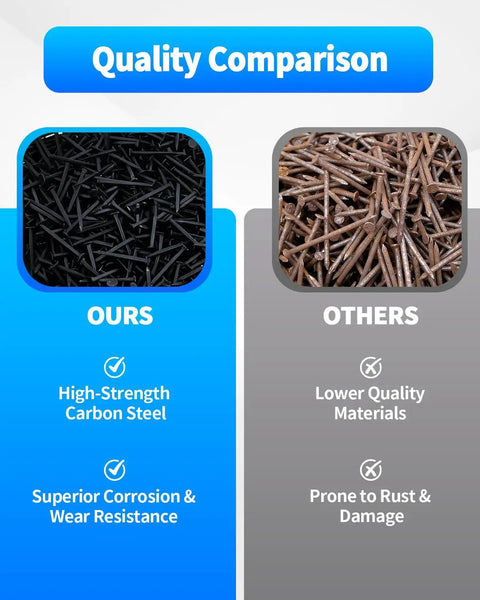 Quality comparison of Heavy Duty Black Upholstery Tacks 1 Inch Bulk Furniture Hardware vs lower quality pins.