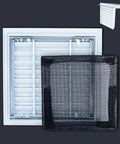 Top Notch White Louvered Access Door Vent With Detachable Mesh Cover For Wall And Ceiling Inspection Hatch shown with mesh cover.
