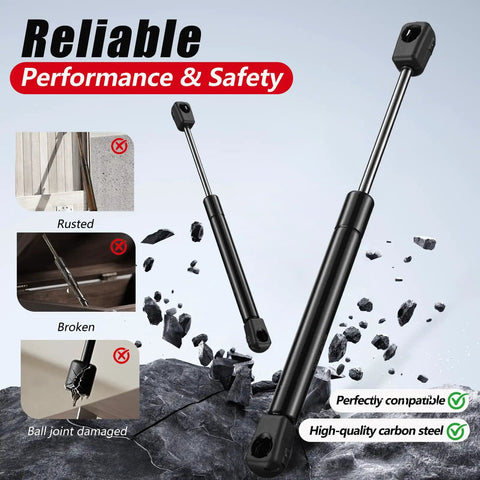 10 Inch 35 Lb Gas Struts for Truck Tool Box Lids and RV Doors Tough As Nails Lift Support Shocks floating above rocks.